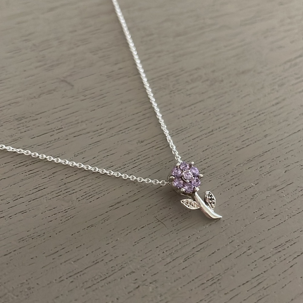 ✨Clearance ✨Sterling Silver and Light Lavender Dainty CZ Flower Pendant & Chain